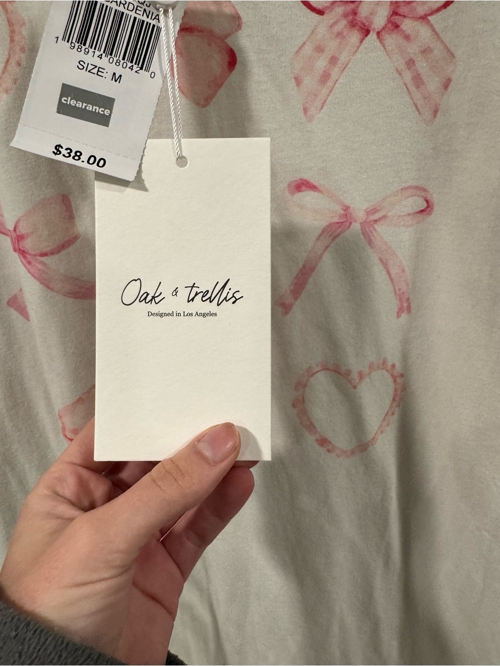 NWT Cute Bow & Heart Graphic Tee in White with Pink Accents - Picture 2 of 4